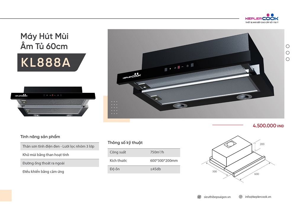 Máy hút mùi âm tủ 600mm KeplerCook KL888A