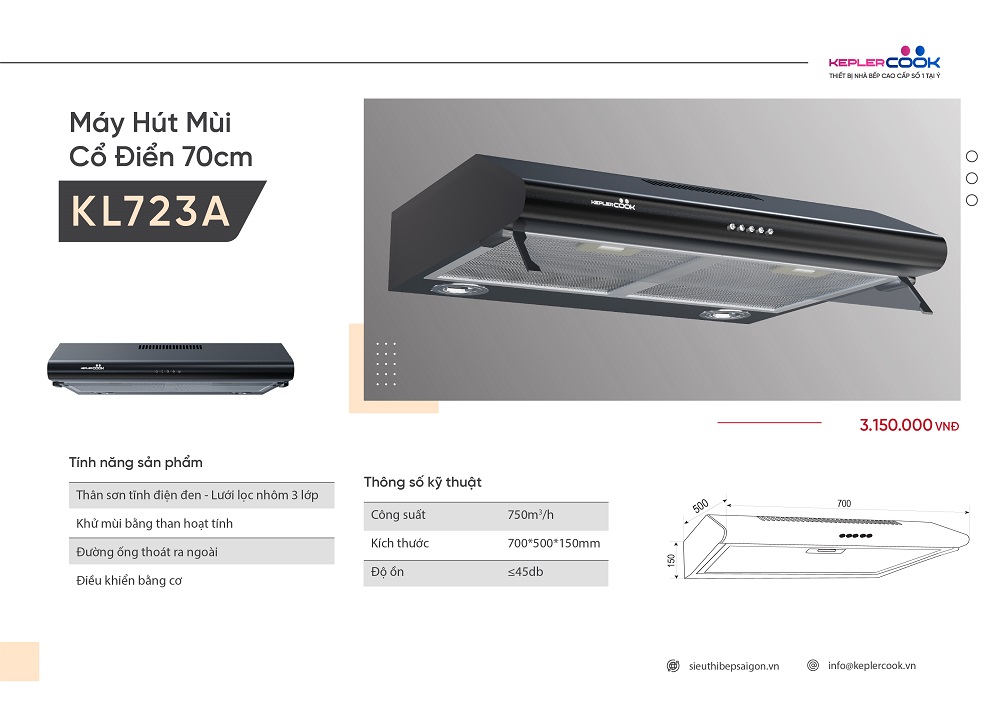 Máy hút mùi Cổ Điển KeplerCook KL723A 700mm