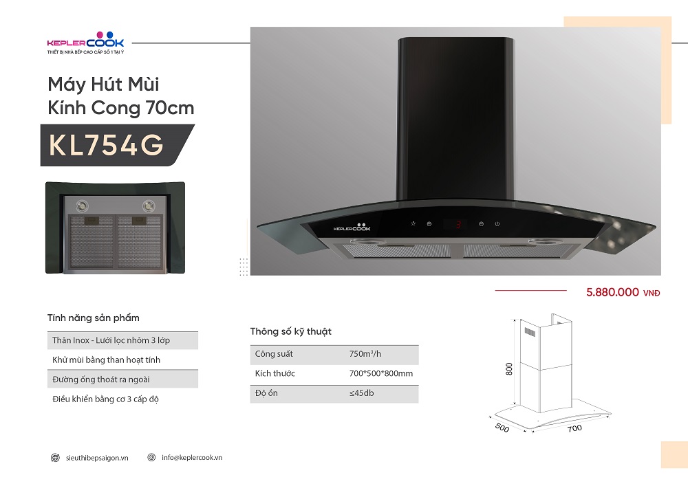 Máy Hút Mùi Kính Cong KeplerCook KL754G 700mm