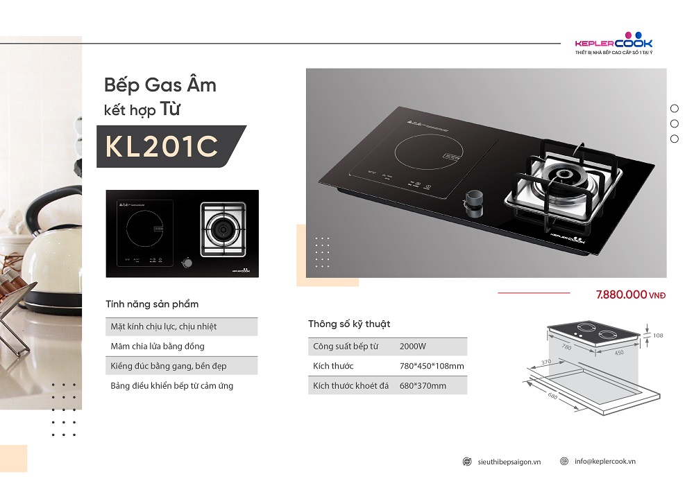 Bếp Gas Âm Kết Hợp Từ KeplerCook KL201C